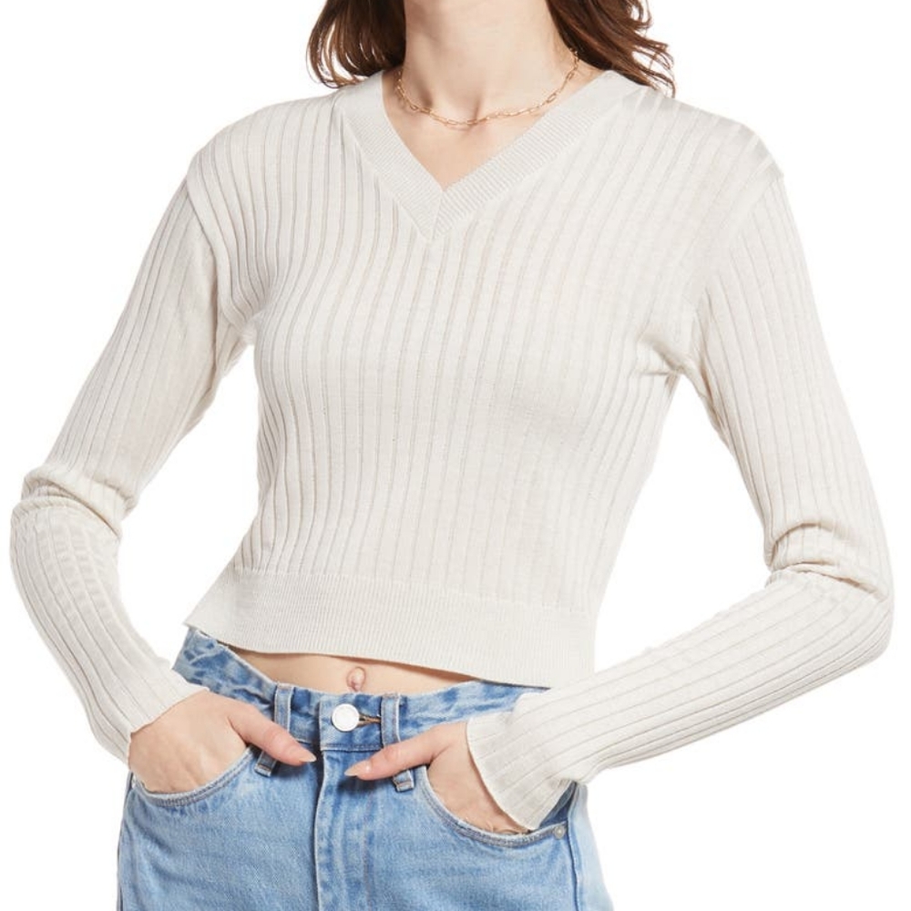 Grey V-neck crop sweater